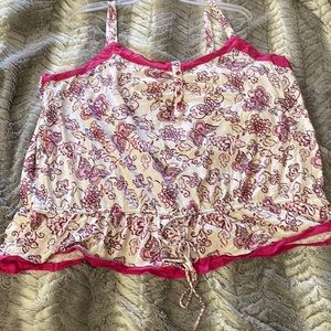 EUC Hot Pink & White Butterfly Tank Top with Drawstring Waist, Size 3x